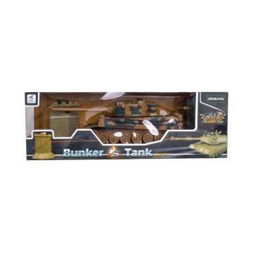 Tank RC 35cm+bunkr na bat. plast s dobíjecím packem se zvukem se světlem 40MHz v krabici 51x17x19cm