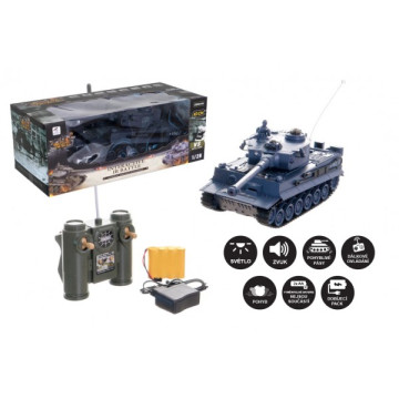 Tank RC plast 33cm TIGER I na baterie+dobíjecí pack 40MHz se zvukem a světlem v krabici 40x15x19cm