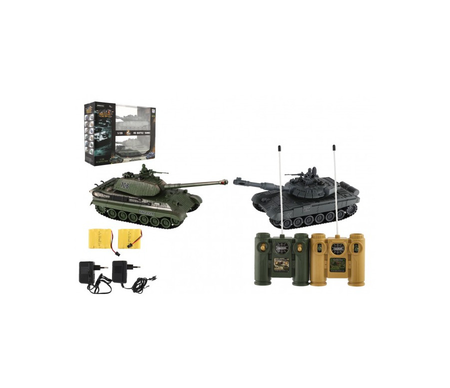 Tank RC 2ks 36cm+dobíjecí pack tanková bitva se zvukem se světlem v krabici 42x32x14cm