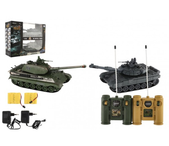 Tank RC 2ks 36cm+dobíjecí pack tanková bitva se zvukem se světlem v krabici 42x32x14cm