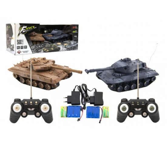 Tank RC 2ks 25cm tanková bitva+dobíjecí pack 27MHZ a 40MHz se zvukem se světlem v krabici 50x20x23cm