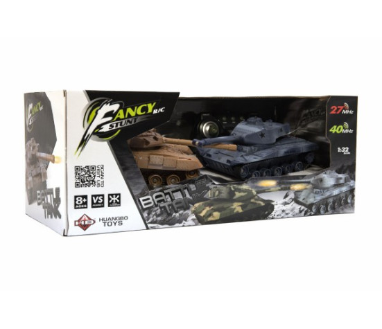 Tank RC 2ks 25cm tanková bitva+dobíjecí pack 27MHZ a 40MHz se zvukem se světlem v krabici 50x20x23cm