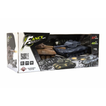 Tank RC 2ks 25cm tanková bitva+dobíjecí pack 27MHZ a 40MHz se zvukem se světlem v krabici 50x20x23cm