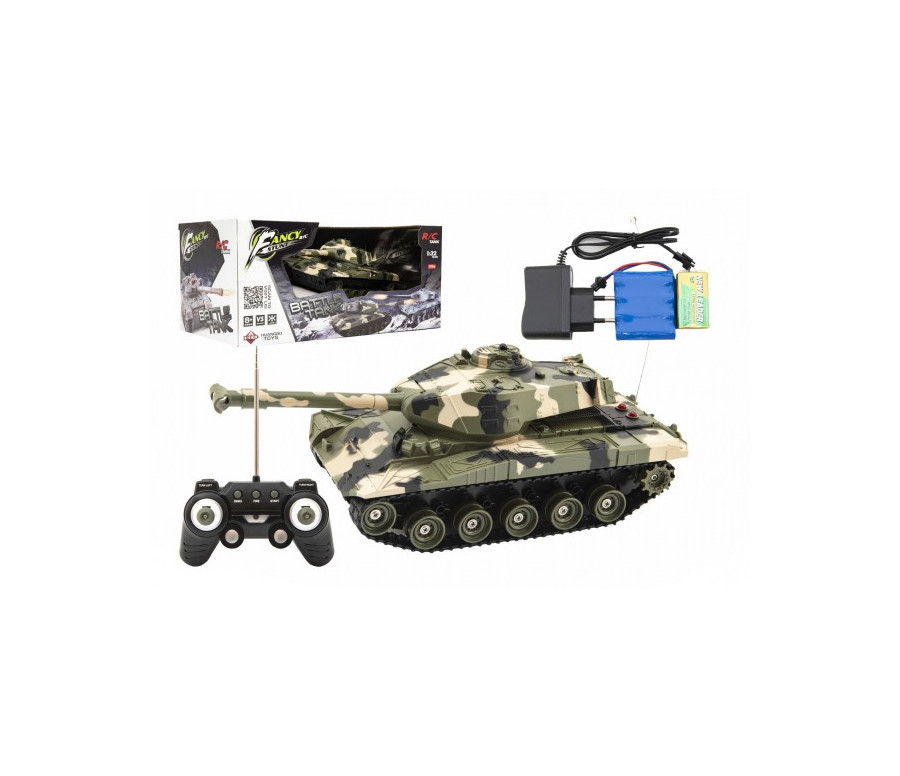 Tank RC plast 27cm 27MHz na baterie+dobíjecí pack se zvukem v krabici 37x17x19cm