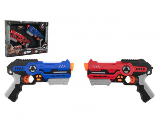 Pistole 2ks laser game plast 25cm na baterie se zvukem a se světlem v krabici 46x33x6cm