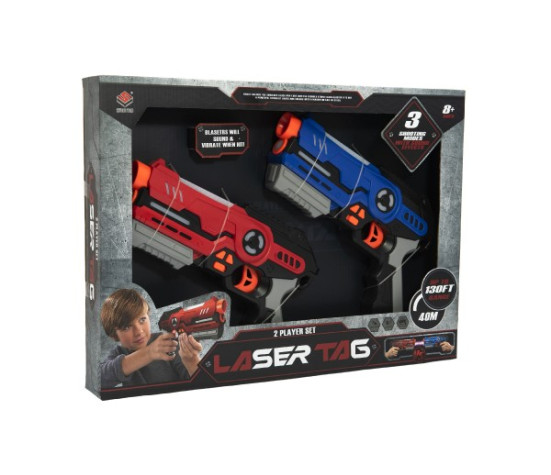 Pistole 2ks laser game plast 25cm na baterie se zvukem a se světlem v krabici 46x33x6cm