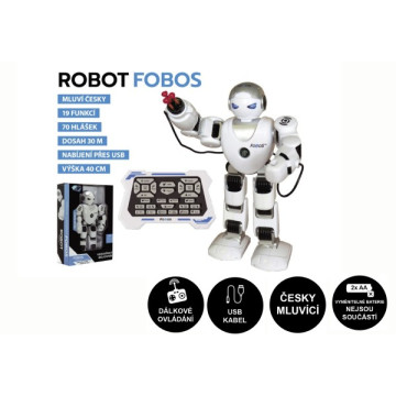 Robot RC FOBOS plast interaktivní chodící 40cm česky mluvící na baterie s USB v krabici 31x45x13cm