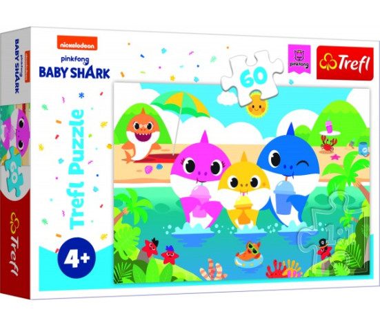 Puzzle Žraločí rodinka na dovolené/Baby Shark 33x22cm 60 dílků v krabičce 21x14x4cm