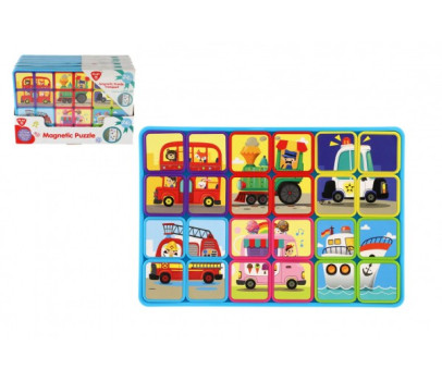 Puzzle magnetické deskové doprava plast ve fólii 30x20x1cm 12ks v boxu 24m+