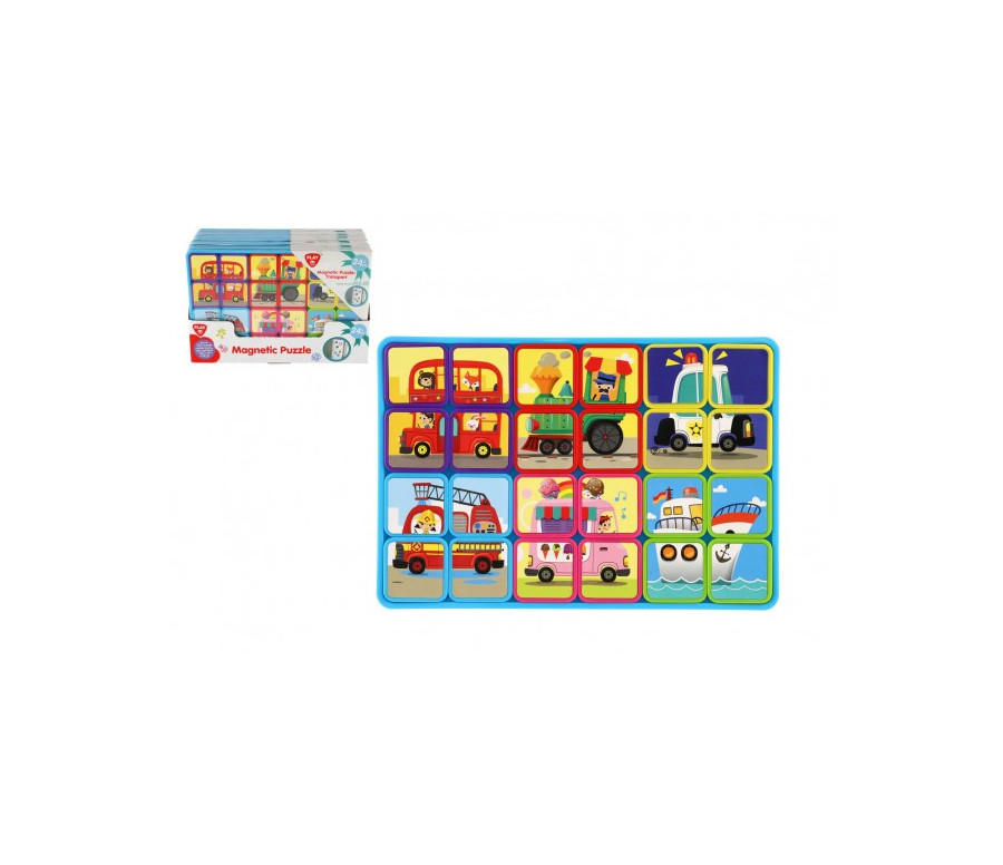 Puzzle magnetické deskové doprava plast ve fólii 30x20x1cm 12ks v boxu 24m+