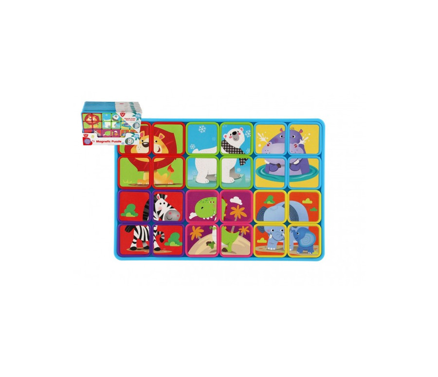 Puzzle magnetické deskové zvířata plast ve fólii 30x20x1cm 12ks v boxu 24m+