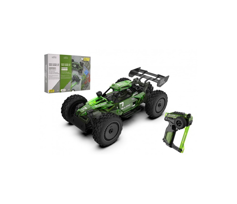 Auto RC buggy plast 22cm stavebnice 24MHz na baterie zelené v krabici 34x25x7cm