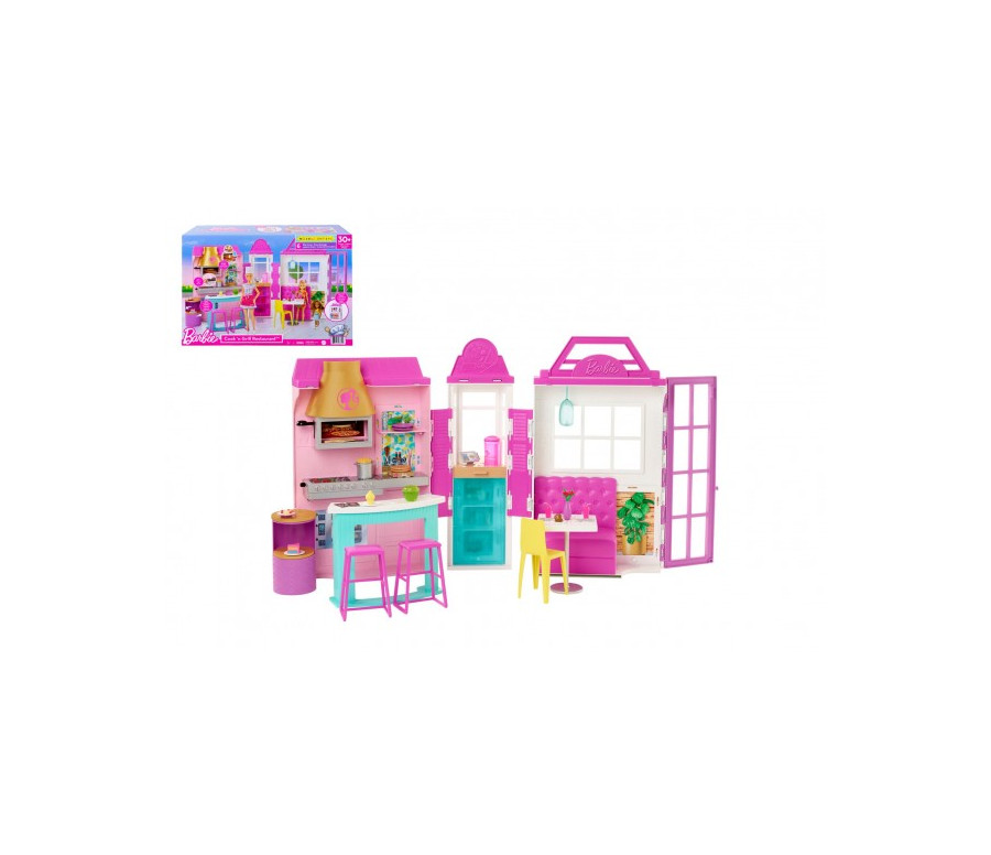 Barbie restaurace s doplňky plast v krabici 46x32x14cm