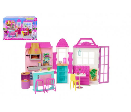 Barbie restaurace s doplňky plast v krabici 46x32x14cm