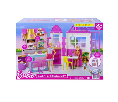 Barbie restaurace s doplňky plast v krabici 46x32x14cm