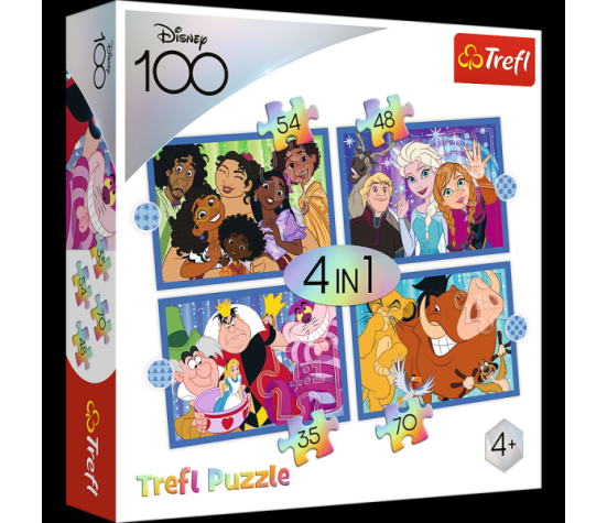 Puzzle 4v1 Šťastný svět Disney 28,5x20,5cm v krabici 28x28x6cm