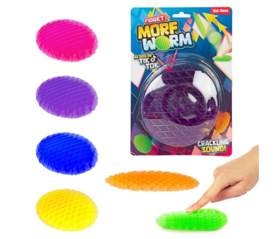 Fidget worm měnící tvar antistresový plast 13cm 6 barev na kartě