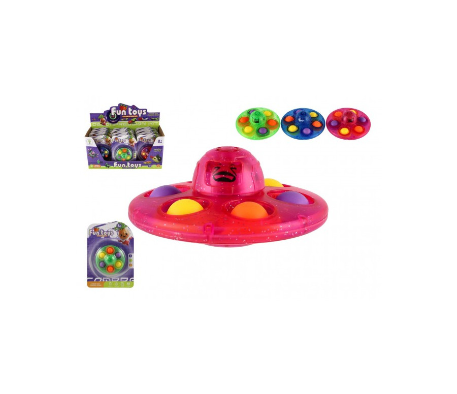 Spinner s bubble pops plast 8cm 3 barvy na kartě 12 ks v boxu