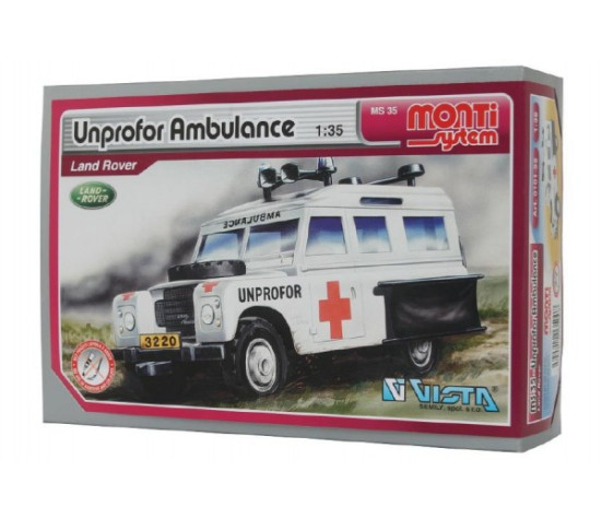 Stavebnice Monti System MS 35 Unprofor Ambulance Land Rover 1:35 v krabici 22x15x6cm