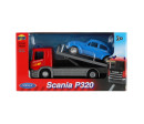 Auto odtahovka Welly Scania P320 + auto kov/plast 15cm mix druhů v krabičce 18,5x10x6cm