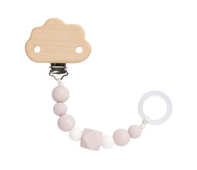 Soother Holder Wood/Silicone Little Universe cloud powder pink