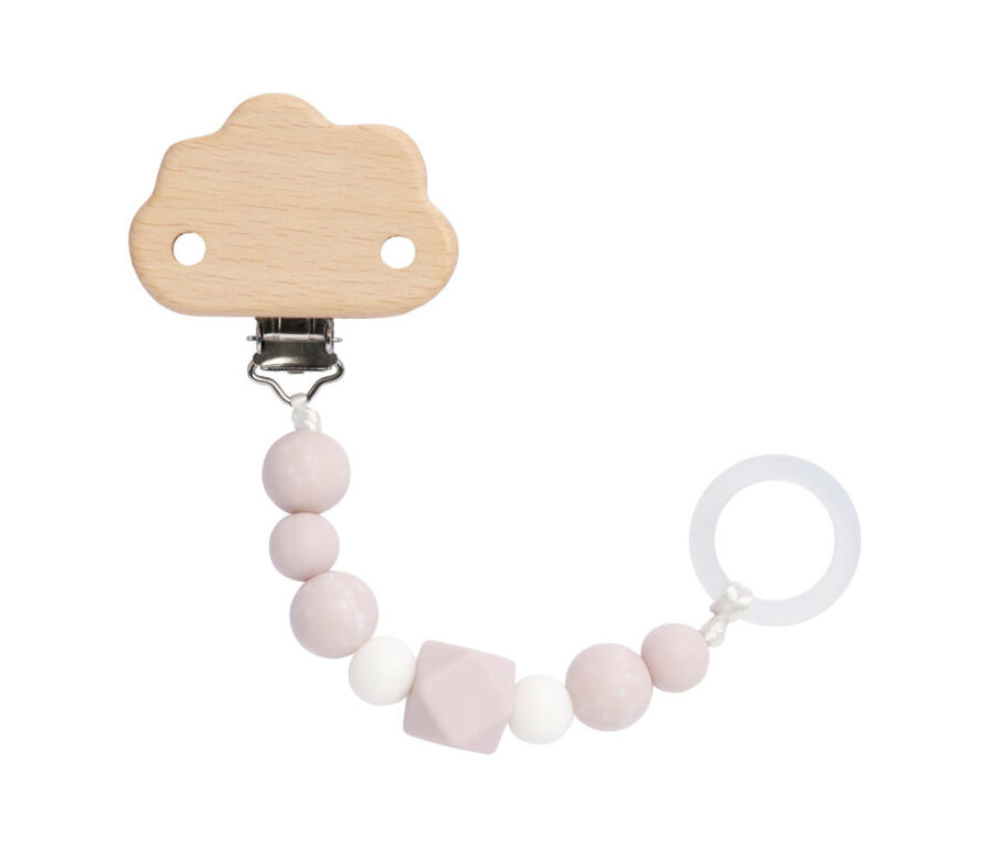 Soother Holder Wood/Silicone Little Universe cloud powder pink