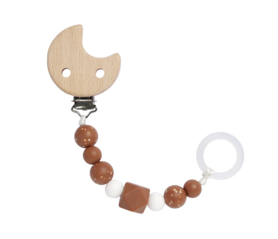 Soother Holder Wood/Silicone Little Universe moon rust