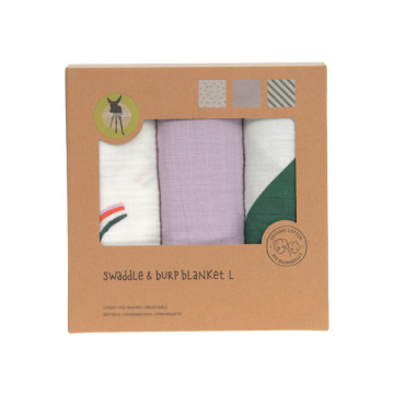 Swaddle Burp blanket 85x85 Happy Rascals lavender