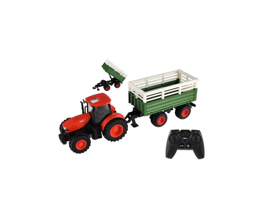 Traktor Zetor RC s vlekem plast 42cm 2,4GHz dobíjecí pack + baterie se zvukem v krabici