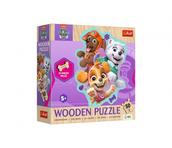 Puzzle dřevěné nepravidelné tvary Tlapková patrola/Paw Patrol 50 dílků 20x26,1cm v krabici 20x20x6cm