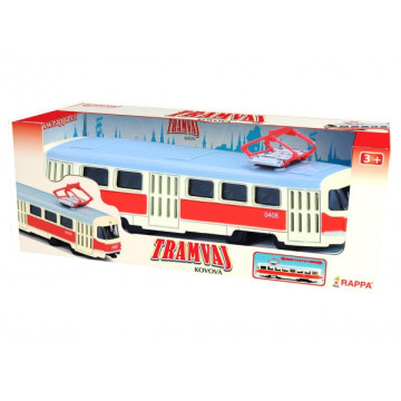 Tramvaj Tatra T3 česká kovová 16cm retro na zpětný chod v krabičce 20x8x6cm CZ design