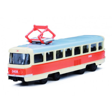 Tramvaj Tatra T3 česká kovová 16cm retro na zpětný chod v krabičce 20x8x6cm CZ design