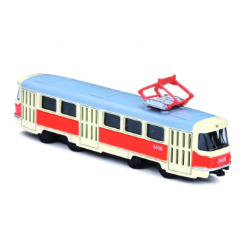 Tramvaj Tatra T3 česká kovová 16cm retro na zpětný chod v krabičce 20x8x6cm CZ design