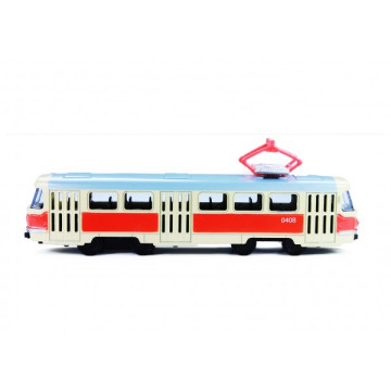 Tramvaj Tatra T3 česká kovová 16cm retro na zpětný chod v krabičce 20x8x6cm CZ design