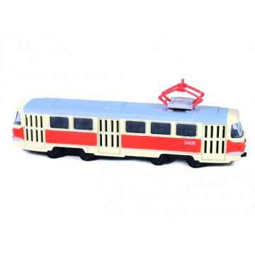 Tramvaj Tatra T3 česká kovová 16cm retro na zpětný chod v krabičce 20x8x6cm CZ design