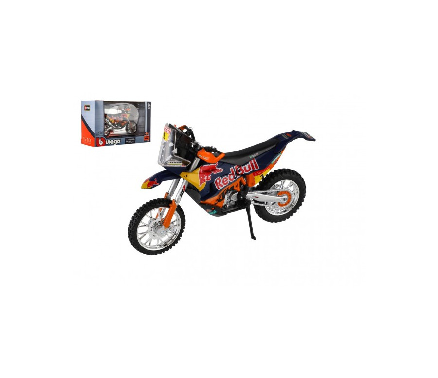 Motorka Bburago Red Bull KTM Rally Dakar 2019 kov/plast 12cm na volný chod v krabičce 17x11cm