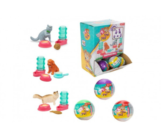 Míček s překvapením plast 6cm zvířátko s doplňky mix barev 24ks v boxu