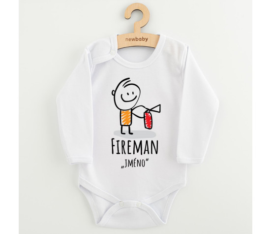 Dětské body s potiskem New Baby FIREMAN "se jménem dítěte"