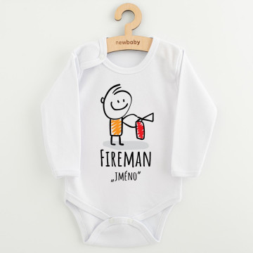 Dětské body s potiskem New Baby FIREMAN "se jménem dítěte"