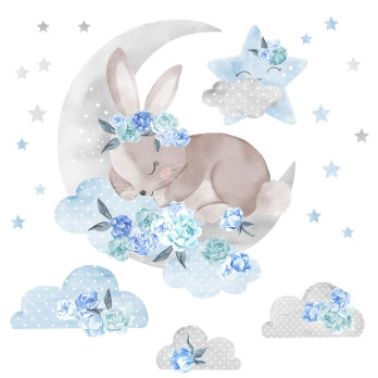 Samolepka na zeď Spící králík modrá