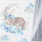 Samolepka na zeď Spící králík modrá