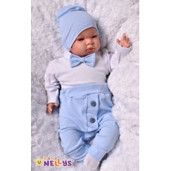 Baby Nellys 3-dílná sada Hubert, body s motýlkem, tepláčky a čepička - sv. modrá, vel. 98